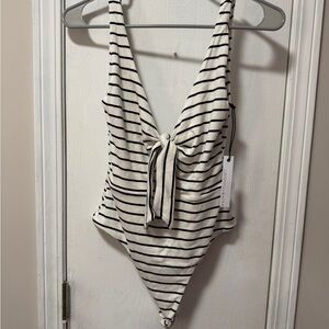 Stillwater Striped Tie-Front bodysuit- Black & White. NWT large